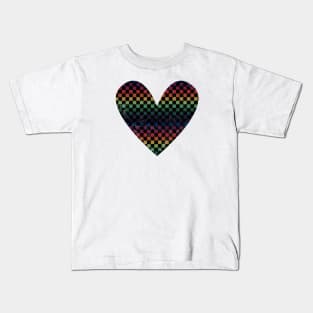 80s Checkered Rainbow Heart Kids T-Shirt